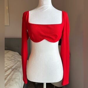 Princess Polly Red Ribbed Long Sleeve Underwire Bra Top